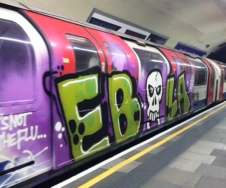 graffiti subway train london UK ebola running tube