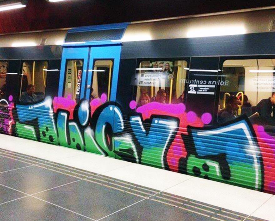graffiti subway train stockholm sweden running juicy j
