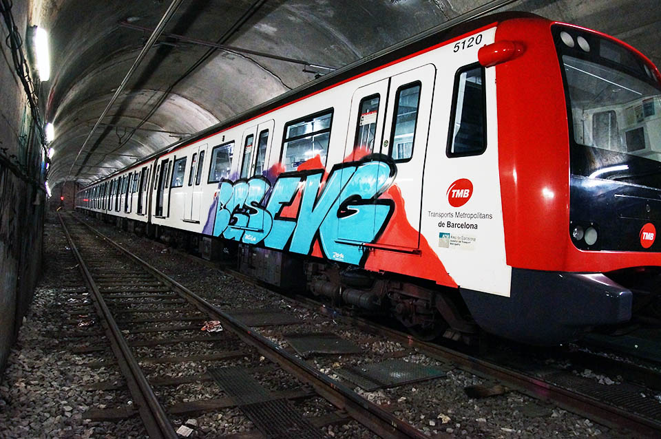 graffiti subway train barcelona spain europe