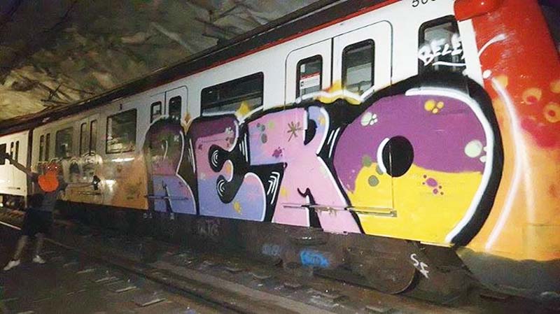 graffiti subway train barcelona spain