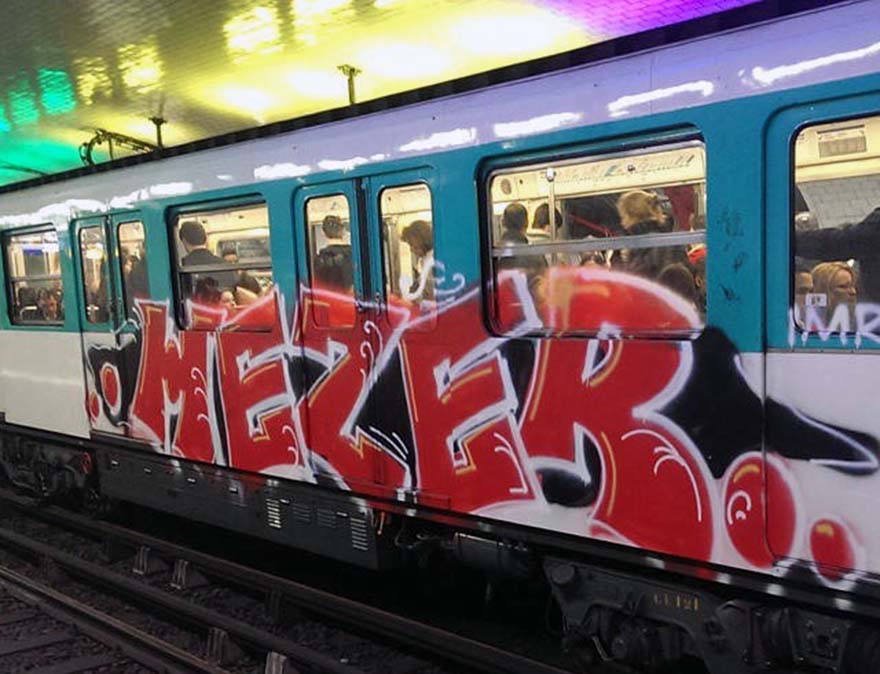 graffiti subway train paris france running 