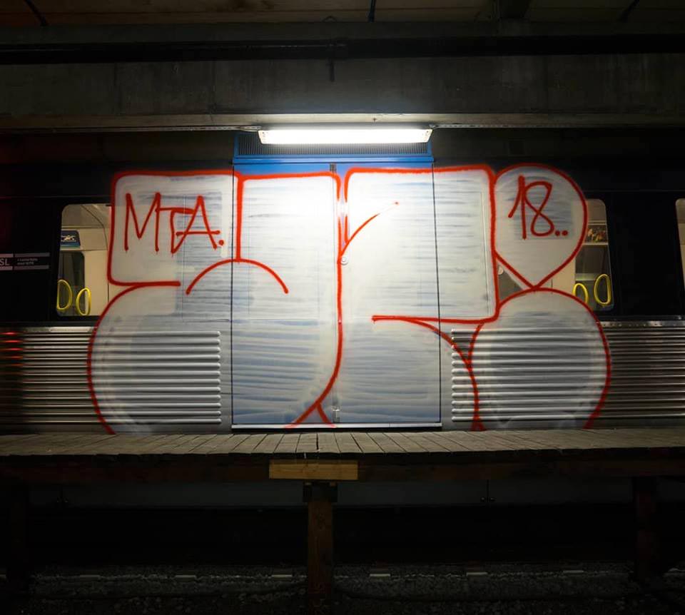 writing graffiti subway train stockholm sweden uzi 2018